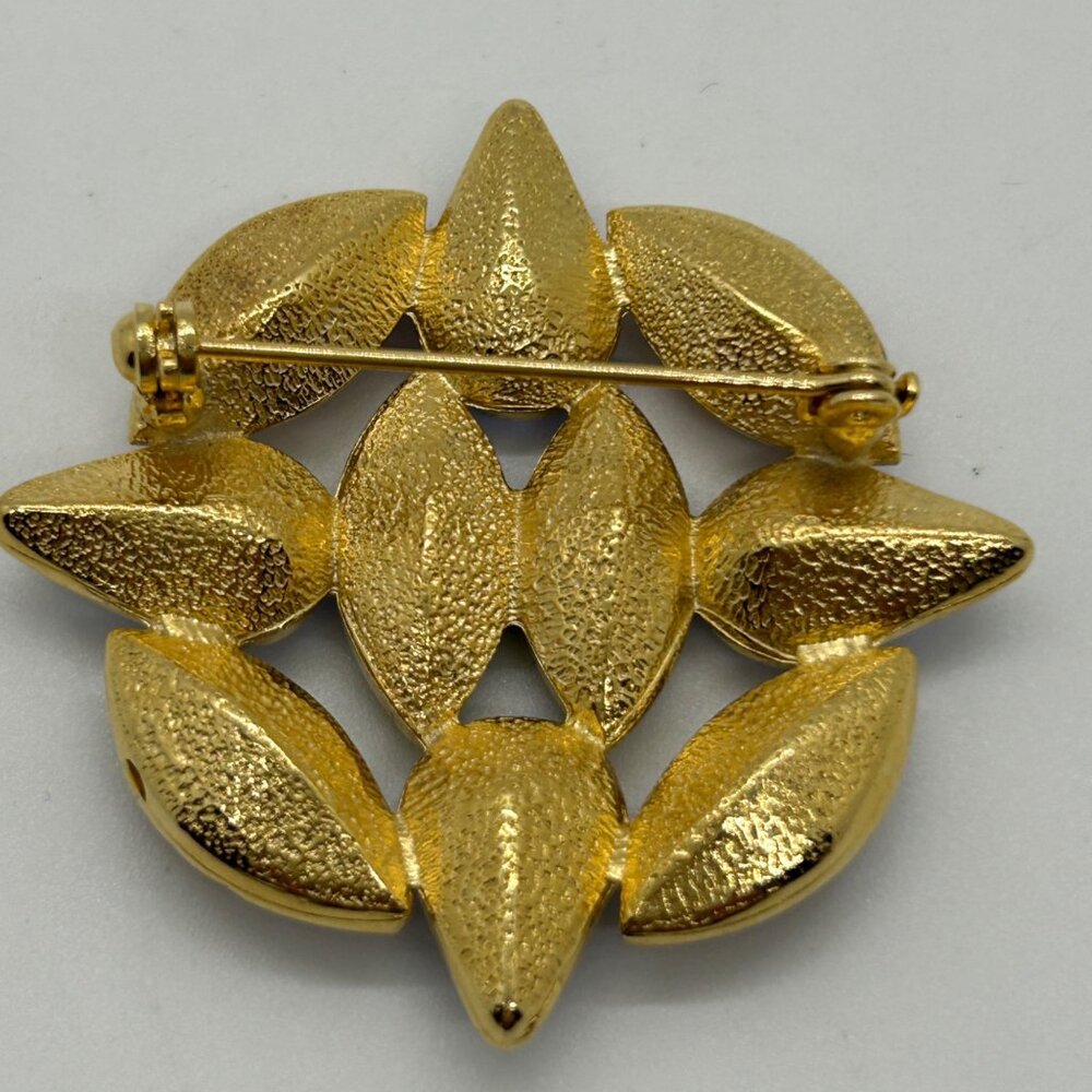 Vintage Gold Tone Multi-Color Brooch Pin Jewel Colored Rhinestone Statement 1990 - Picture 4 of 12